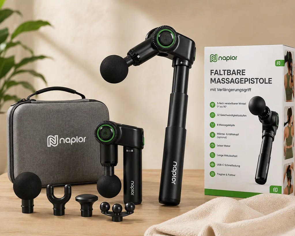 Naplor Massagepistole Test & Vergleich – Ist die faltbare Massagepistole mit Verlängerungsgriff ihr Geld wert?